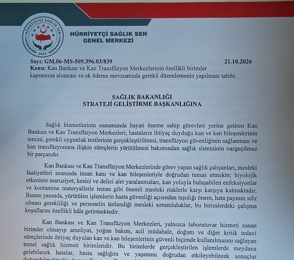 Kan bankalarında görev yapan sağlıkçılar haklarını istiyor